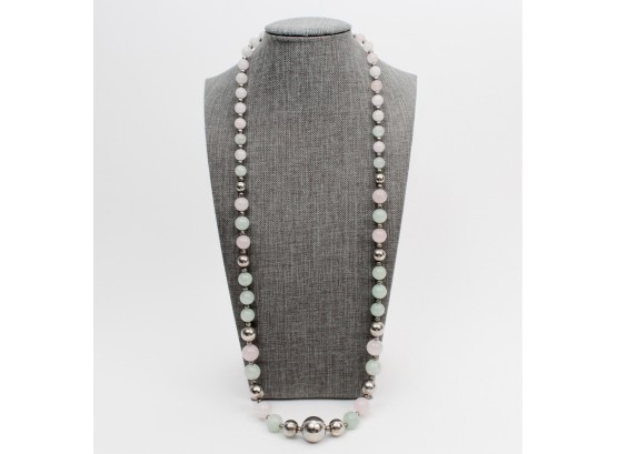 Vintage Jade And Rose Quartz Graduated Bead Necklace
