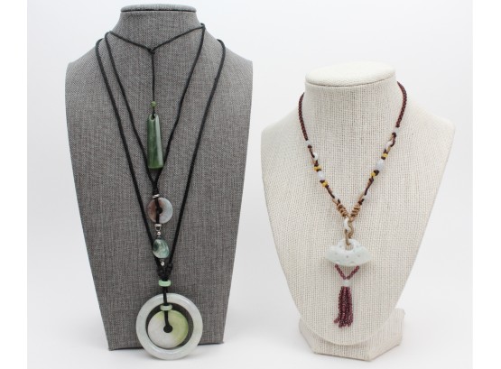 Jade And Jadeite Necklaces With Slip Knot Cords