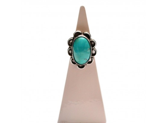 Signed JC 'Jessie Claw' Vintage Navaho Sterling Silver And Blue Turquoise Ring - Size 7