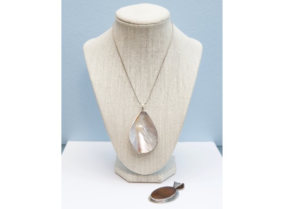 Silver Blister Pearl Necklace And Sterling Silver Wood Pendant