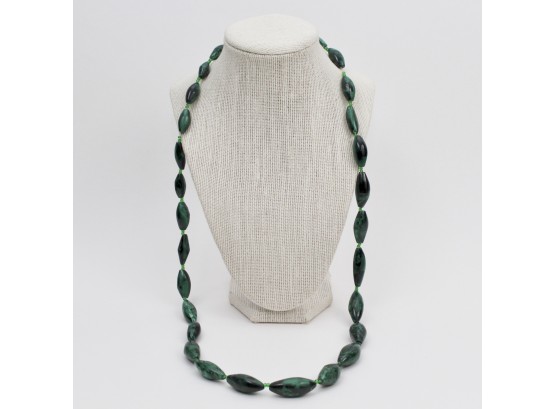 Vintage Green Malachite Graduated Oval Bead Necklace