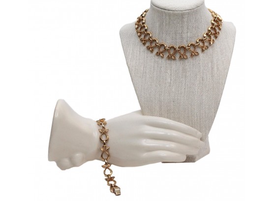 Vintage 1950s Jewels By Bogoff Signed Rhodium Plated Necklace And Bracelet Set