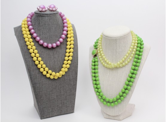Mid-Century Japanese Hand Knotted Bead Necklaces