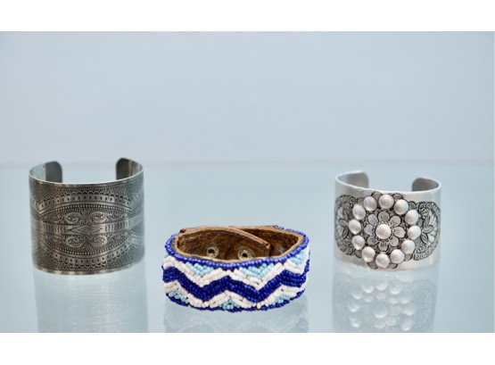 Native American Cuff Bracelets And Beaded Leather Bracelet