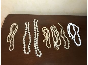 Vintage Faux Pearl & White Bead Necklace Lot - 7 Necklaces