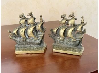 Antique Brass  Or Bronze Galleon Bookends