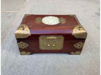 Wood Box W/Brass & Jade Trim ~ Jewelry Box ~