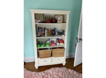 White Bookcase W/ 2 Drawers On Bottom .