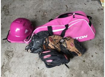 Girls Baseball Bag ~ Helmet & 4 Youth Baseball Gloves ~3 Rawlings