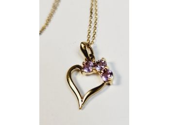 New Gold Over Sterling Silver AMETHYST Stone Heart Pendant With Necklace