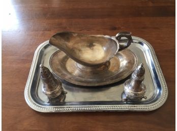 Sterling Silver Salt & Pepper Plus Other  Silver Plate Items