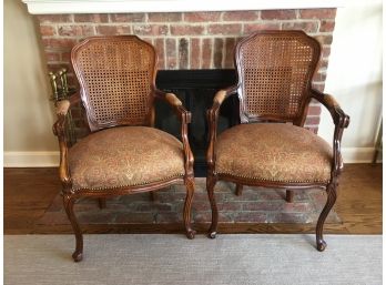 Pair Of Beautiful Cane Back Hardwood Arm Chairs
