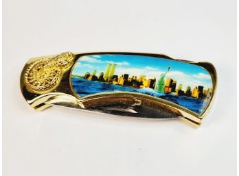 Vintage  Pocket Knife With World Trade Center And Statue Of Liberty NYC Downtown Skyline