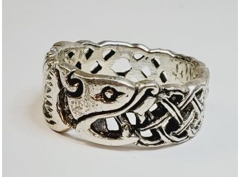 Vintage Sterling Silver Carved Dragon Design Ring