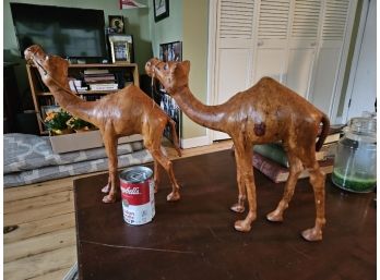 #21 - Vintage Pair Of 14' Leather Camels From India Handmade - Very Good Condition