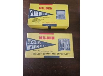 #12 - 2 Vintage Milben Science Kits New In Sealed Boxes Dissecting Kit & Slide Kit