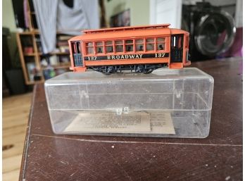 Auction Item #3  Vintage TYCO No. 137 HO Scale BROADWAY Trolley Car In Original Plastic Case
