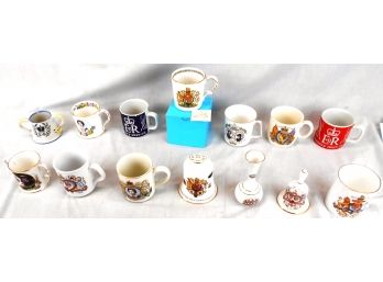 Lot Of 14 British Royalty Commemorative Mugs & Other China Mostly Queen Elizabeth