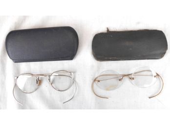 Lot Of 2 Vintage Glasses (Eyeglasses): Wire Rim & Rimless W/Cases