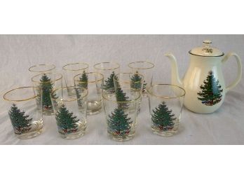 Beautiful Cuthberton Original Christmas Tree Pattern: Teapot & 11 Glasses (Made In England)