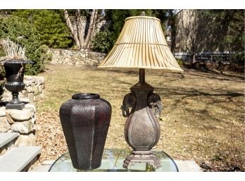 Metal Vase And Elephant Lamp