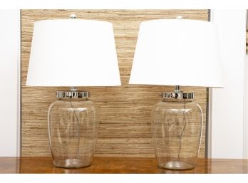 Safavieh Unique Clear Lamps With Silver Accents And White Shades