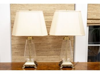 Pair Of Etched Glass Lamp