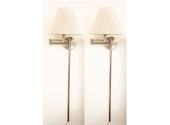Two Wall Mounted Nickle Finished Lamps With Shades