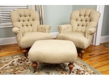 Two Matching Upholstered Chairs & Ottoman