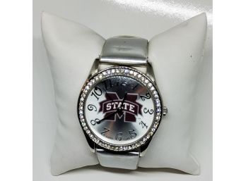 Michigan State Silvertone Crystal Bezel With Silver Band  Watch