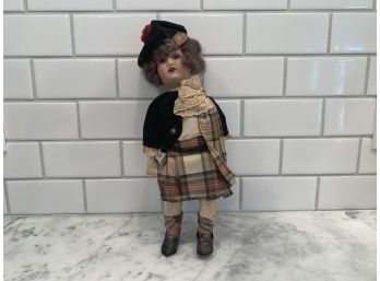 Antique German Bisque Doll In Scottish Garb