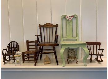 Collection Of 8 Vintage Wood Doll Chairs