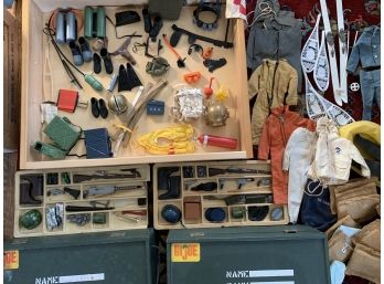 1960’s GI Joe Two Wooden Foot Lockers With Lots Of Accessories