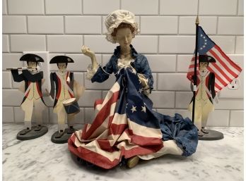 Americana Group - Clothtique Betsy Ross And 3 Folk Art Soldiers By Edna Oar Young