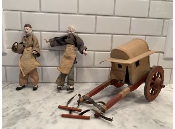 Antique Set From China - Two Men With Pull Cart