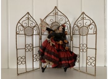 Spanish Doll Attached To 3-part Metal Screen Purchased At The UN In 1960’s