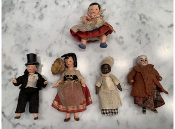 Five Mini Dolls With Porcelain Or Resin Parts