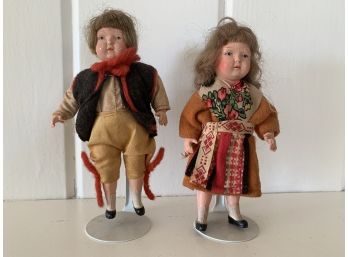 Pair Of Antique Swedish Dolls In Folk Costumes From Leksand In Dalarna County (1930's)