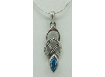 Ashley Andrews Sterling Silver With Blue Swarovski Crystal Pendant And Sterling Silver Necklace 16'