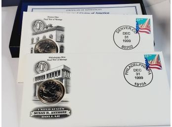 1999 Susan B Anthony Final Dollar First Day Covers Commemorative Set With Box And COA