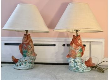 Pair Of Matching Fish Form Table Lamps