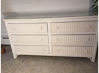 Wicker And Glass Top Six Drawer Chest