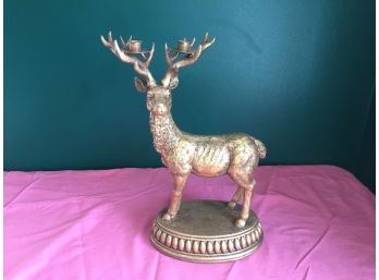 Gold Colored Buck With Double Candle Holder Antlers