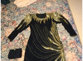 Black/Gold Ball Gown With Matching Handbag