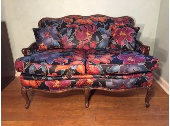 Five Leg Loveseat With Rich Dark Floral Fabric