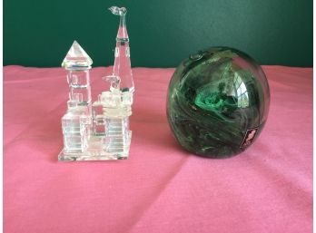 Kerry Glass Paperweight And Tiny Cut Glass  Castle