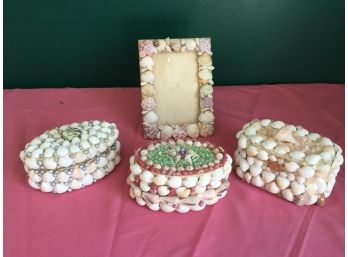 Shell Themed Picture Frame And Boxes