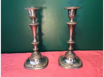 Pair Of Reed And Barton Modified Federal Style Silver Plate Candlesticks
