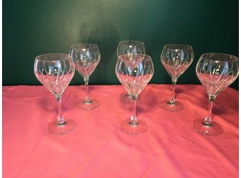 Set Of Six Cut Crystal Wine Stems And Two Snifters