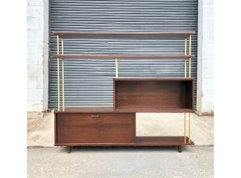 Mid Century Modern Paul McCobb Style Wood And Brass Room Divider Shelving Unit